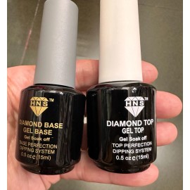HNS Diamond Soak Off Gel Dipping System Base Coat & Top No Wipe 15ml 0.5oz
