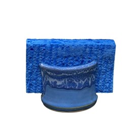 Pottery Sponge Holder/Sink Caddy Handmade Stoneware Ceramic, Blue with Frothy Swirl