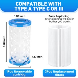 VICAMB 3Pack Universal Type A/C/III Pool Filter Cartridge Compatible with Intex 29000E/59900E,Reusable Pool Cartridge Filters Replacement for Above Ground Swimming Pools Pumps