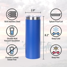 Muka 20 oz. Stainless Steel Skinny Tumbler, Powder Coated Straight Tumbler-Black