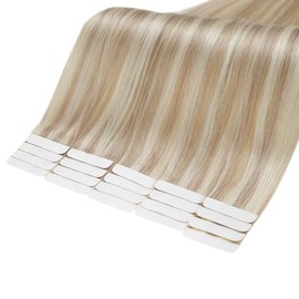 RUNATURE Human Hair Ponytail Extensions Golden Blonde with Highlights Ponytail Hair Extensions Real Human Hair Wrap Around Remy Ponytail Extension Natural Hair 12 Inch 70g