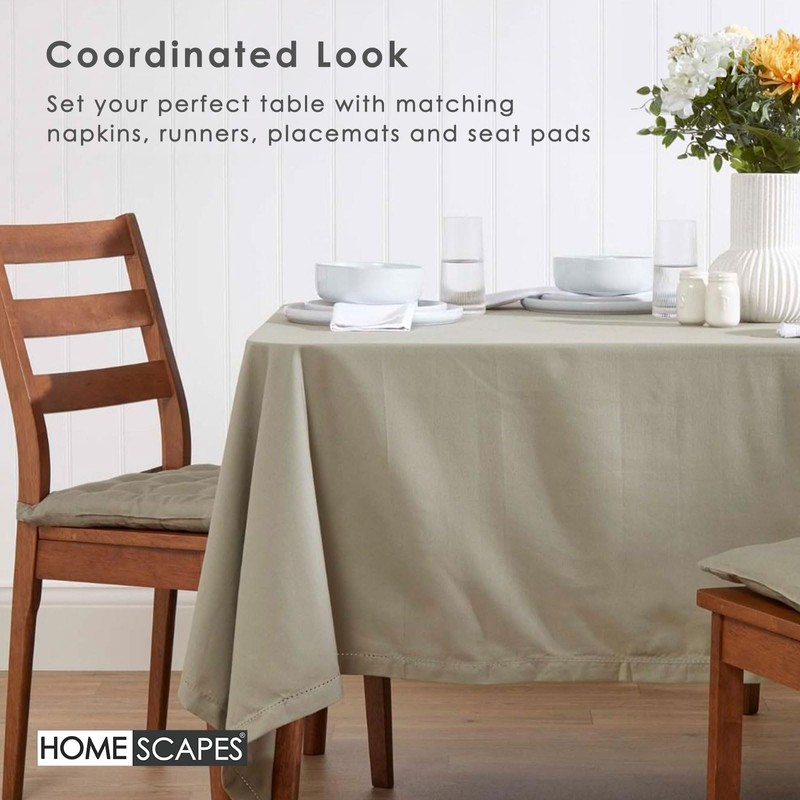 HOMESCAPES Grey Cotton Tablecloth 6 to 8 seater Large Rectangular