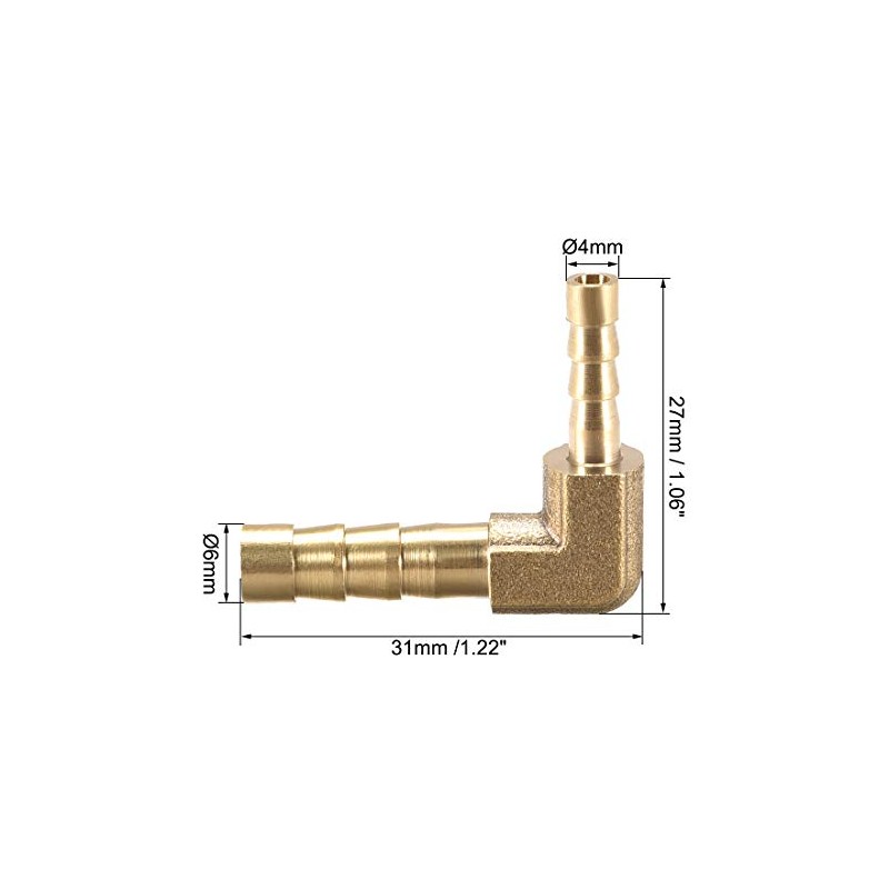 sourcing map Hose Adaptor Brass 90 Degrees 6 mm to