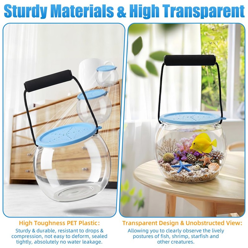 Novique Beach Aquarium Kit Clear Portable Plastic Fish Tank Catch