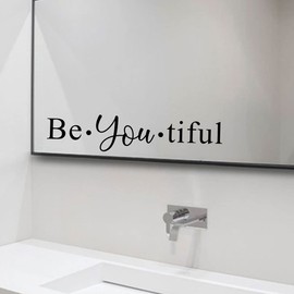 Be You Vinyl Wall Art Mirror Decal Beautiful Sticker Girls Room Quote Bathroom Vinyl Decor Wall Art Decal, 11x2.5 inch, Black