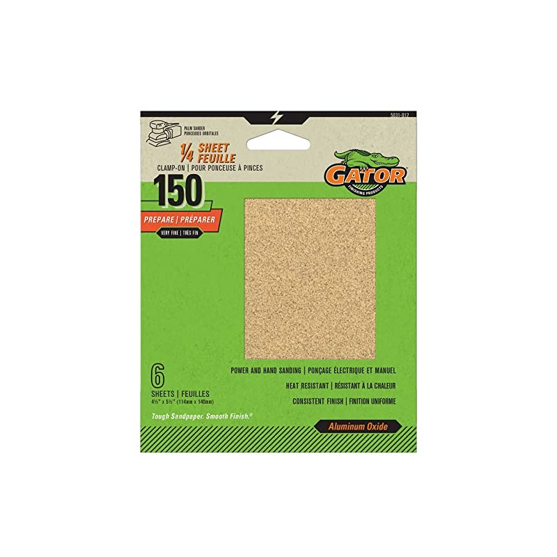 Gator All-Purpose Clamp-On 1/4 Sanding Sheets,150 Grit
