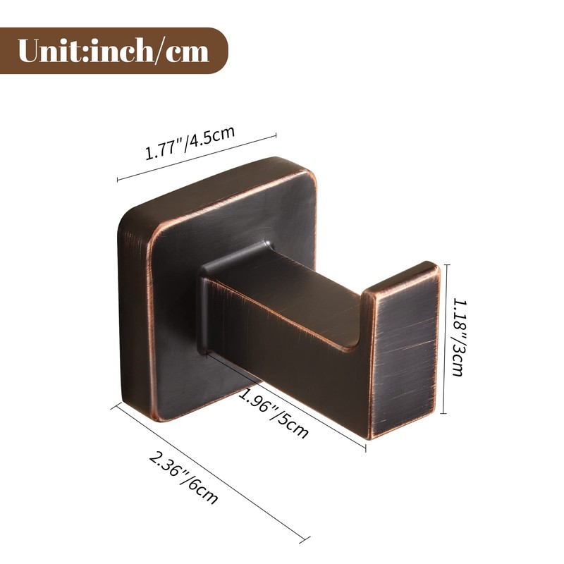 FORBATH Bronze Towel Hooks，Bathrooms Coat Hooks Wall Mounted，Oil Rubbed Square