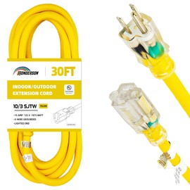 HONDERSON Indoor Outdoor Extension Cord Weatherproof with Lighted End, UL Listed, 10 Gauge 30FT Yellow 3 Prong Heavy Duty, 10/3 SJTW 15A Power Cord for Outdoor Lights, Lawn