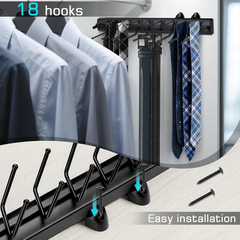 Sliding Tie Racks, 18 Tie Hanger Pull Out Belt Rack