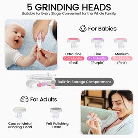 Orzbow Integrated Electric Nail File Baby, Illuminable Baby Nail Trimmer with Five Grinding Heads, Portability, Universal Design for Whole Family, Low Noise, Easy to Use, Grey