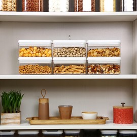 Felli Flip Tite Food Storage Container with Lid 4” RECTANGULAR Airtight Lock Top, Stackable Plastic Kitchen Canister Jar for Fridge Pantry Drawer Organization, Veggie Fruit Tea Bag Organizer (1.1 qt)