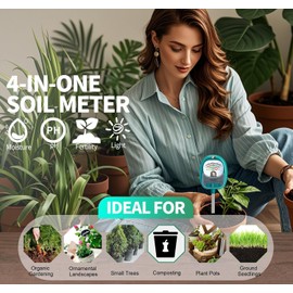 AiGerdinn Soil Tester, Soil Moisture Meter/Soil pH Meter/Sun-Light/Fertility for Gardening, Large Dial Soil pH Tester Plant Water Meter for Indoor&Outdoor Garden,Farm Soil Test Kit-GrassGreen