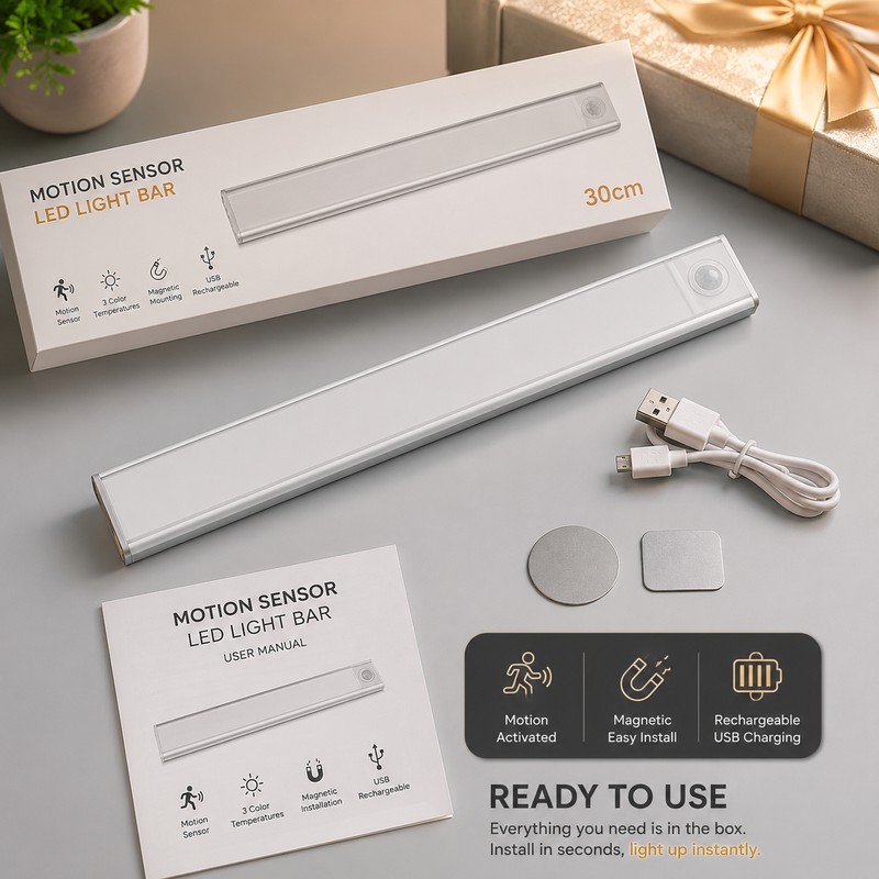 Rechargeable Motion Sensor LED Light Bar for Cabinets – Magnetic