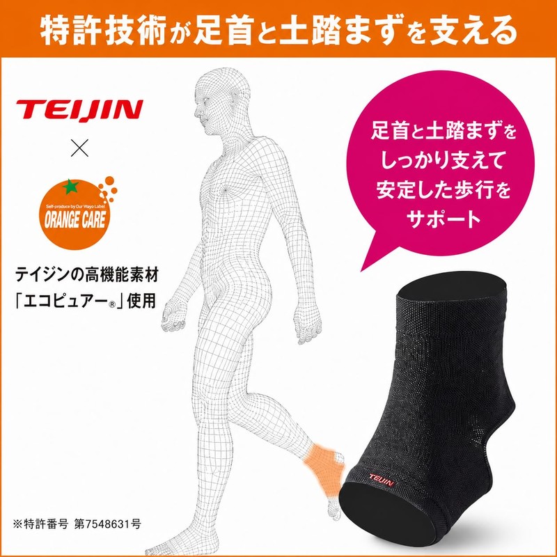 オレンジケアプロダクツ 歩きたくなるサポーター BODY ACTIVE 足首用 フリーサイズ 2枚