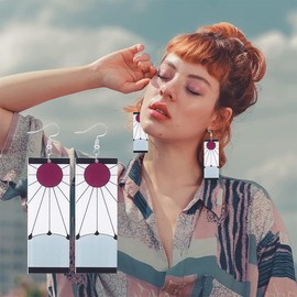 WJRQD 2 x Demon Slayer Earrings, Cosplay Anime Earrings, Cartoon Acrylic Accessories, Unisex Gift, Cosplay Props Accessories for Children