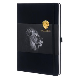 OLLEVRES Notebook A4 Squared - Premium Paper 120 g/m² - Hard Cover, 180° Flat Opening - Diary Including Bookmark, Pen Holder & Closure Band - Journal Book, Bullet Journal, Household Book