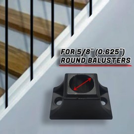 Decorex Hardware Aluminum Screw Down Flat Shoe - DIY-Friendly Metal Balusters Shoe Base Staircase - Powder Coated Satin Black Stair Spindles Bases - Set of 10, for 5/8" Roubd Balusters - DH-55