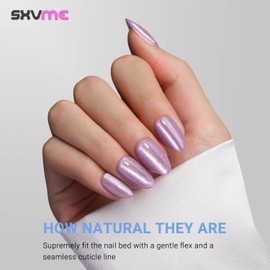 30 PCS Purple Cat Eye Press on Nails Short Almond, SXVME Fake Nails False Nails With Glitter, Glue on Nails Short Length Gel Nails, Full Cover Shiny Acrylic Nails Press ons for Women