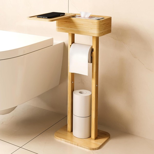 4-in-1 Toilet Paper Holder Stand with Storage Shelf Box, 360°