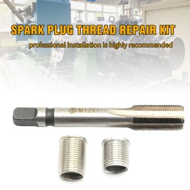 VIKKSAER Spark Plug Thread Repair Tool, M10x1.0 Thread Tap Kit for Automotive Engine Repair, High-Speed Steel Thread Tap Spark Plug with M12x1.0 Inserts