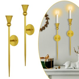 lobolighting Long Candle Sconces Set of 2 Wall Candle Holder with Candle Wall Mount Modern Wall Sconces Candle Holder Decoration for Dining Room, Fireplace, Living Room (Gold, 15.7 Inch)