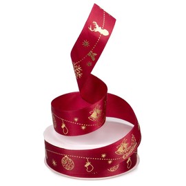 Craft County Holiday Satin Ribbon – 25 Yards of Winter Themed Fabric Ribbon for Gift Wrapping and Decoration – Burgundy