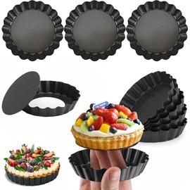 YAYUSI Mini Moldes para Tartas de Antiadherente,12 Piezas de 3 Pulgadas de Molde para Tartaletas de Acero Carbono Desmontable，Se Aplica a Tartas de Huevo,Reposteria Pastel,Budín