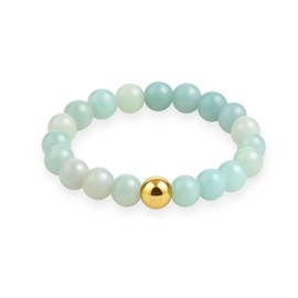 GD GOOD.designs Anti-stress ring made of natural stone beads, elastic pearl rings for women with gold-plated S925 pearl, waterproof anxiety rings, ring size 54-60, Precious metal