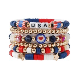 LALAPPLE Preppy Heishi Clay Bead Stretch Bracelets for Women Stackable Gold Pearl Evil Eye Beaded Bracelets Boho Summer Beach Jewelry for Women