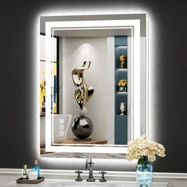 AWANDEE 24x32 LED Bathroom Mirror with Lights, Backlit + Front Lit, Anti-Fog Lighted Vanity Mirror for Bathroom Wall with 3 Colors, Dimmable, Memory, Shatter-Proof Tempered Glass, Horizontal/Vertical