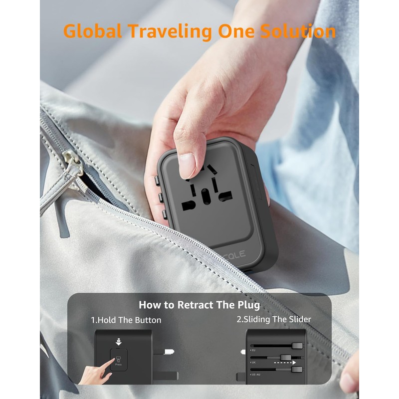 decqle Universal Travel Adapter for International Travel - EU UK