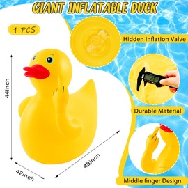 Hungdao 4 Feet Giant Inflatable Duck Huge Funny Rubber Duck Large Blow up Duck Inflatable Duck Pool Float for Summer Beach Swimming Pool Party Decoration(Joy Funny)