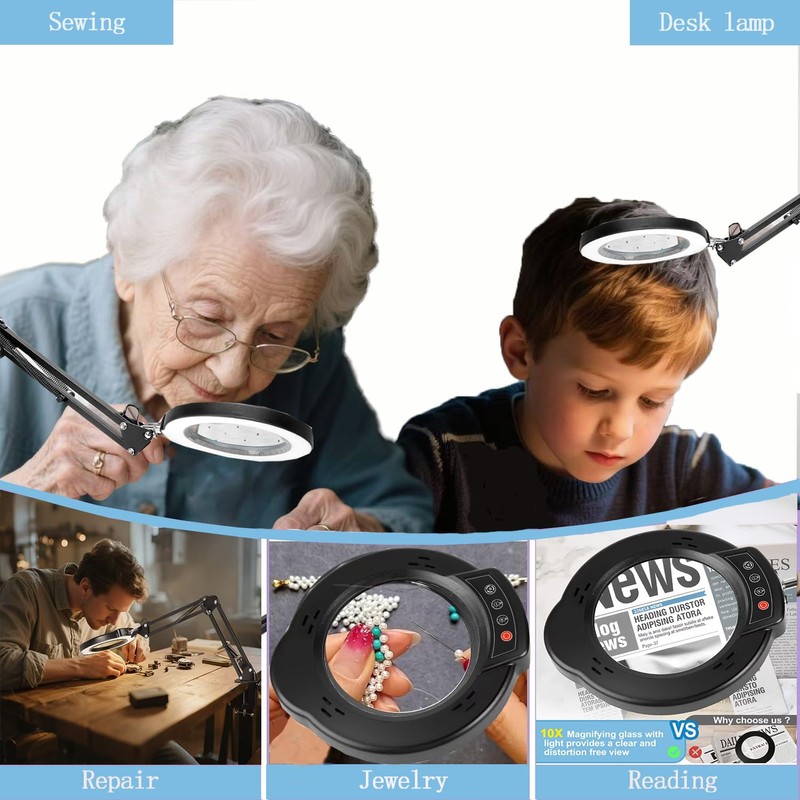 Upgrade 12X Magnifying Glass with Light and Stand, Real Glass