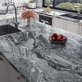 Stickyart 24"x160" Liquid Marble Contact Paper Silver Black Marble Wallpaper for Countertops Cabinets Table Covers Matte Marble Wallpaper Peel and Stick Countertops Waterproof Removable Self Adhesive