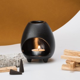 Palo Santo Holder Burner, Handcrafted Ceramic Incense Holder Burner and Ash Catcher for Palo Santo Sticks or sage Bundles, Smudge Bowl, Meditation Home Decor (Black)