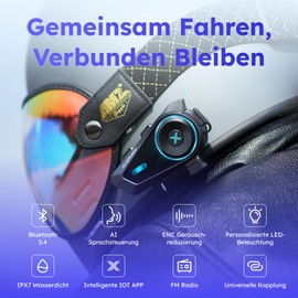 MAXRUNON D10 Motorrad Headset, 4 Fahrer Bluetooth Intercom, Motorrad Kommunikationssystem mit Universeller Kopplung, Helm Headset mit Radio, IPX7 Wasserdicht, Doppelpack