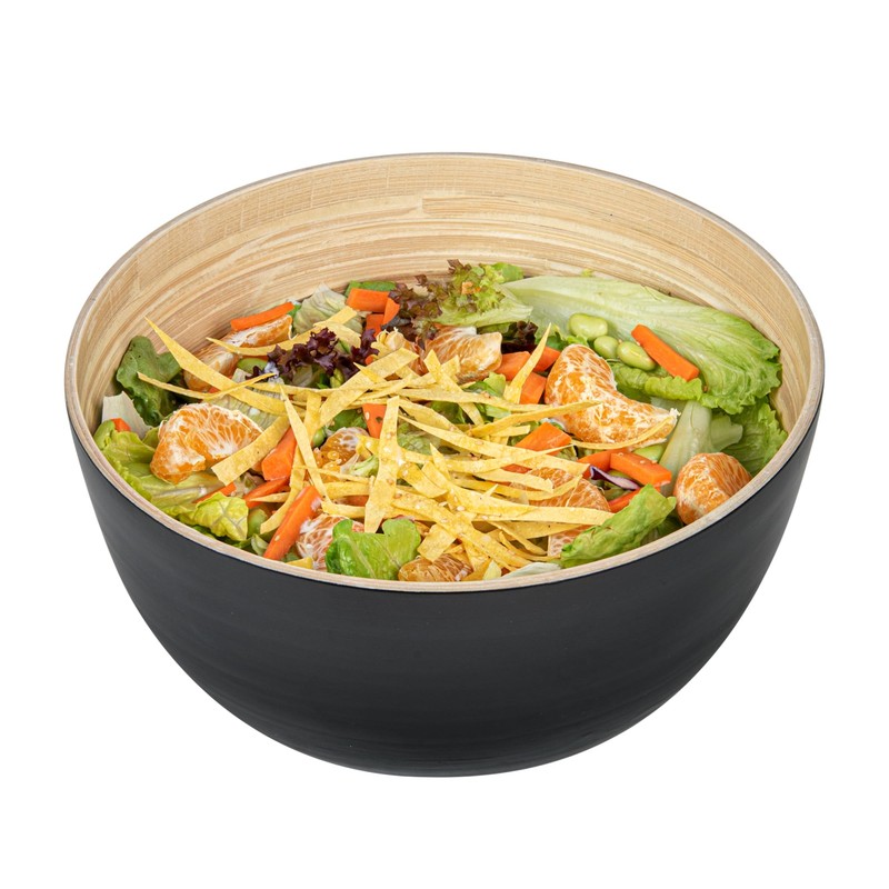 Restaurantware Bambuddha 30 oz Round Black Spun Bamboo Large Salad