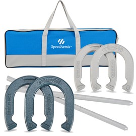 SpeedArmis Horseshoes Outside Game Set - Universal Size Lawn Horseshoe Outdoor Games for Parties Beach Backyard, Includes 4 Horse Shoes, 2 Steel Stakes and Long-Lasting Carrying Bag