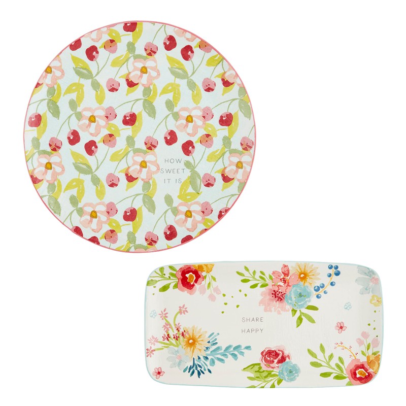Mud Pie Botanical Platters, Floral Rectangle, 12" dia