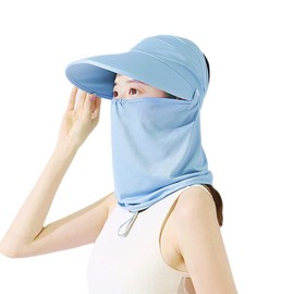Women's UPF 50+ UV Sun Protection Waterproof Breathable Face Neck Flap Cover Folding Sun Hat, Blue, One Size
