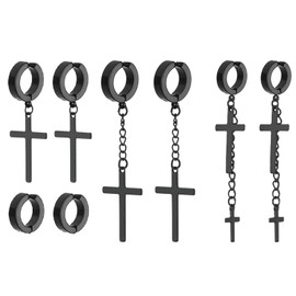 NEWITIN 3 Pairs Magnetic Cross Earrings for Men Clip on Earring Stainless Steel Magnet Earring Non Piercing Hoop Dangle Cross Magnetic Earrings for Men Women, Stainless Steel, No Gemstone
