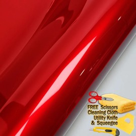 Carlas 36"x60" Premium Super Gloss Metallic Cherry Red Vinyl Film Wrap Sticker 3ftx5ft