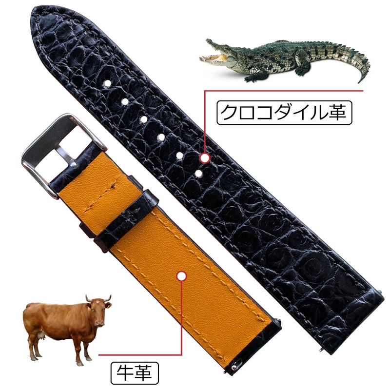 vinacreations Men's Crocodile Leather Watch Band, Replacement Watch Strap, Lizard