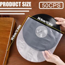 BUOSHUO Vinyl Record Sleeves, Pack of 50 Record Inner Sleeves, Transparent for 12 Inch Records
