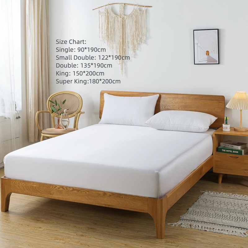 bienDo Single Size Bamboo Fitted Sheet, White, Natural Vegan Silk-Softer