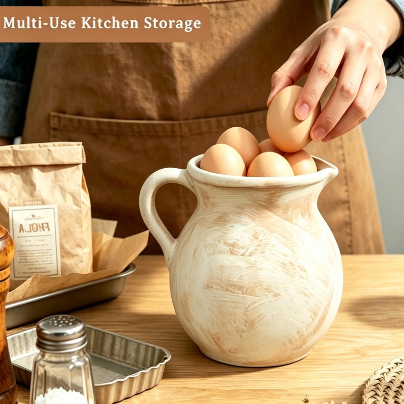 Ceramic Utensil Holder & Crock Farmhouse Rustic Light Clay with