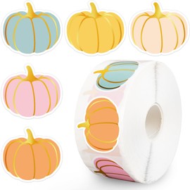 FYSUIMU 1000Pcs Fall Stickers Gold Foil Pastel Pumpkin Adhesive Paper Decals for Autumn Harvest Thanksgiving Party DIY Crafts Envelope Scrapbook Supplies