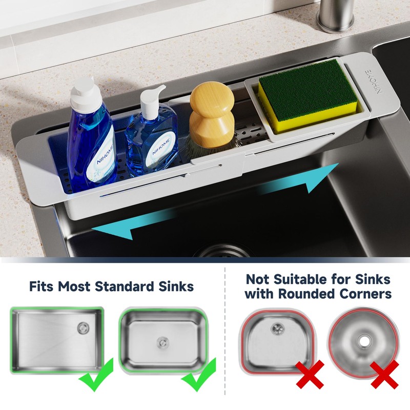NiHome Extendable Over Sink Kitchen Organizer, Small Telescopic Brush Storage