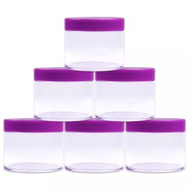 Beauticom 6 Pieces 2Oz/60g/60ml HQ Acrylic Leak Proof Clear Container Jars w/Purple Lid