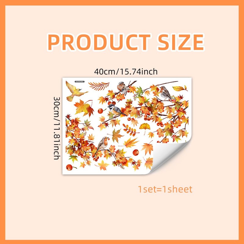 AIBIIN Autumn Window Stickers Fall Leaves Birds Windows Clings for